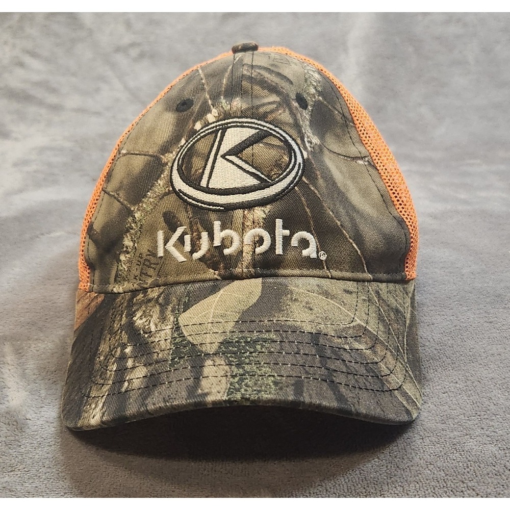 Kubota Tractor Hat Mens Green Orange Camouflage Trucker Snapback